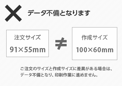 ご注文のサイズと作成サイズに差異がある場合は、データ不備となり、印刷作業に進めません。