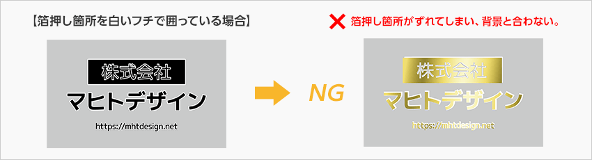 箔押し箇所を白いフチで囲っている場合